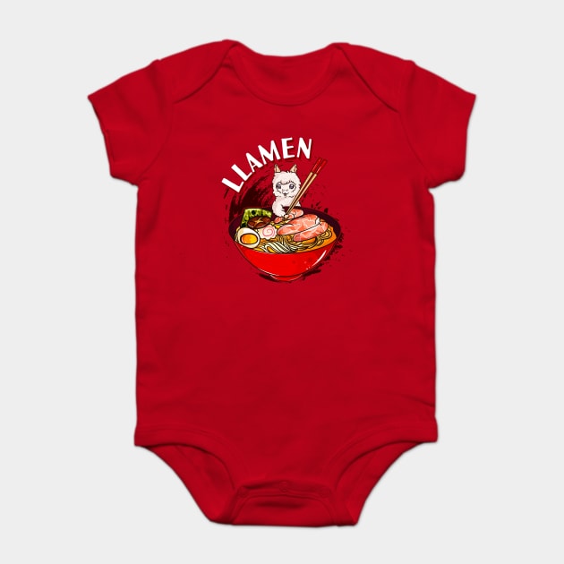 Ramen Bowl & Llama with Chopsticks Baby Bodysuit by creative